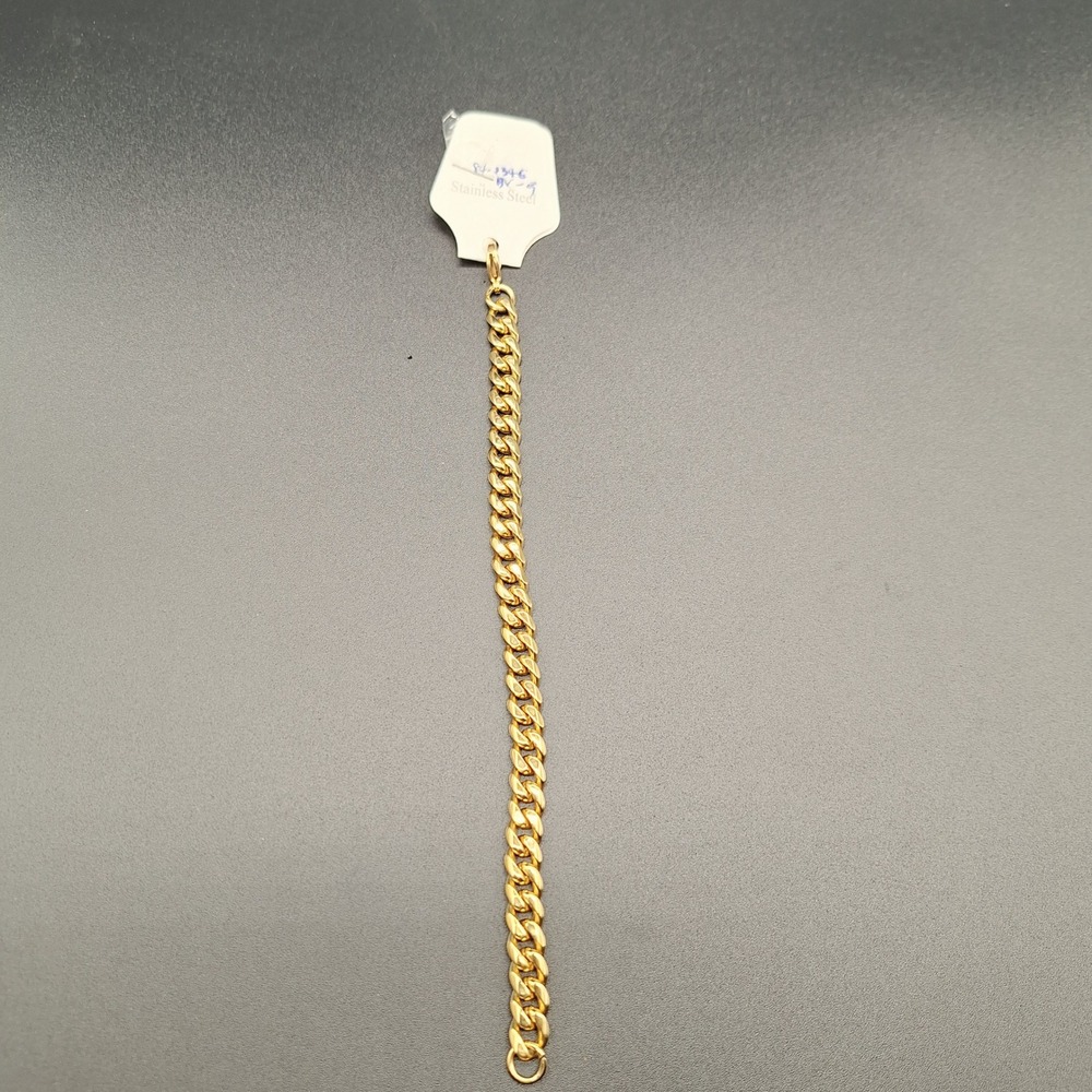 Gold Tone Stainless Steel Curb Chain Bracelet 8 Inch Flat Link Jewelry New